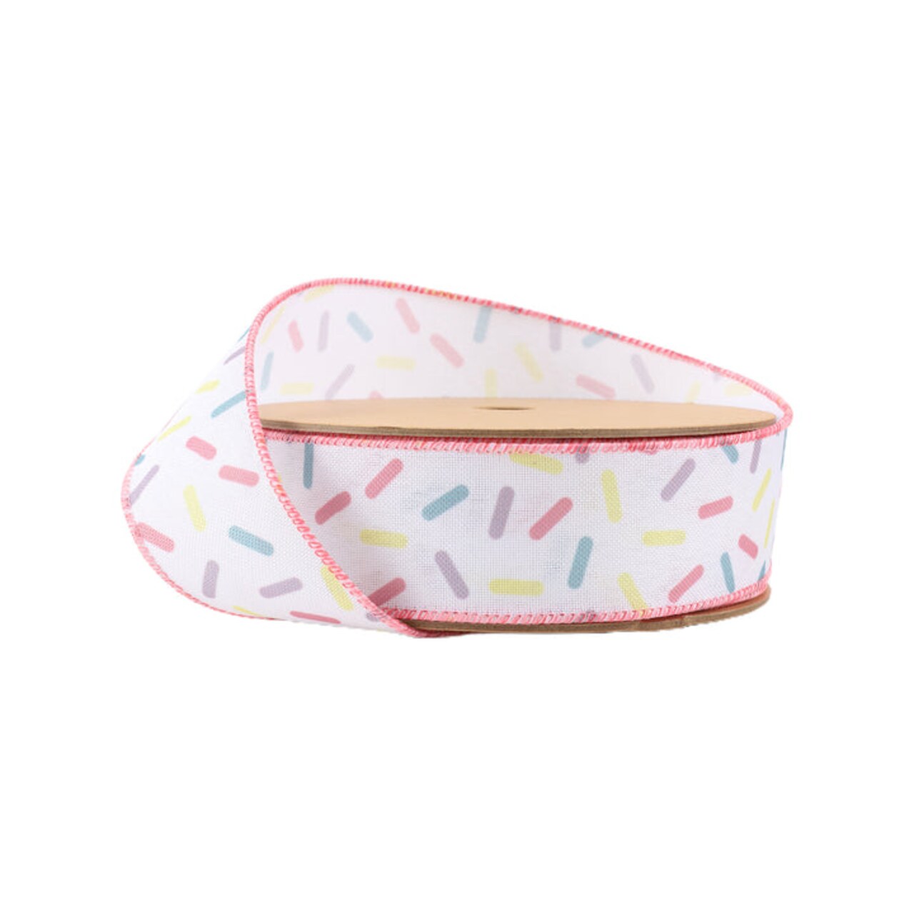 LaRibbons 2 1/2" - 1 1/2" Wired Ribbon | White & Sprinkles | 10 Yard Roll